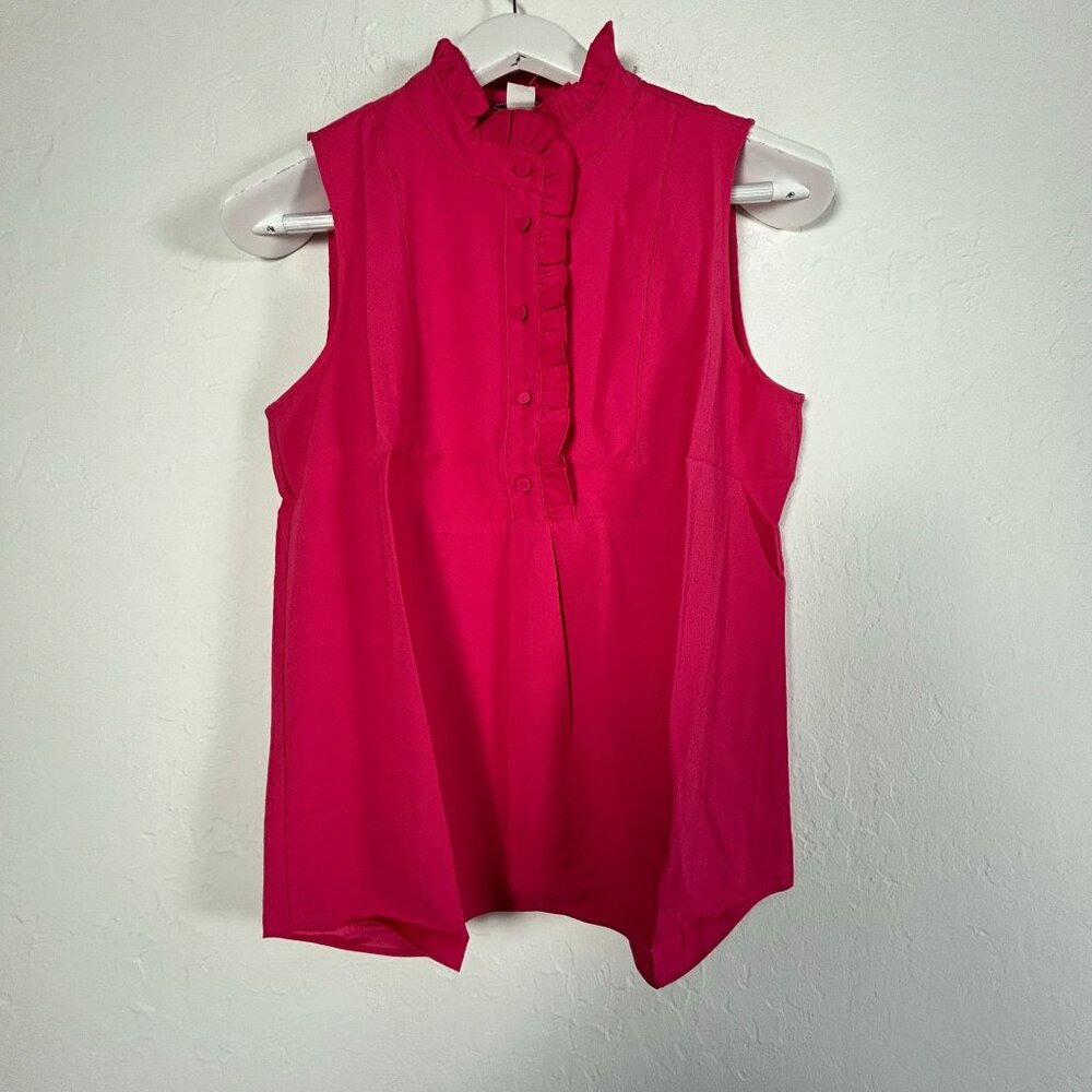 J.Crew Women Sleeveless Ruffle-Trim Crepe Tank Top Size 6 Hot Pink AM602 New $54
